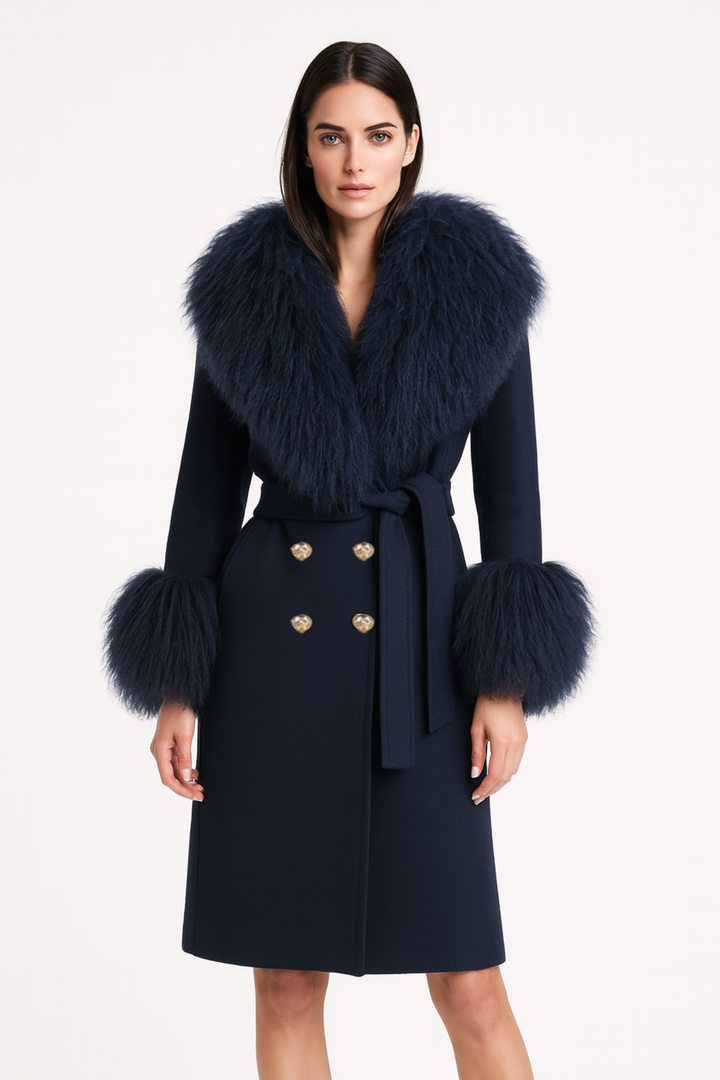 Cappotto Chic Blu in Misto Cachemire e Mongolia