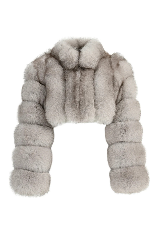 Giacca Bon Grigia Naturale in Pelliccia di Volpe