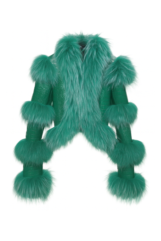 Giacca Luna Verde in Pelle e Pelliccia di Volpe