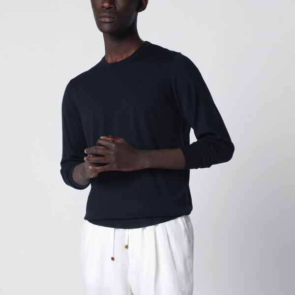 Navy Blue Wool Crew-Neck Sweater