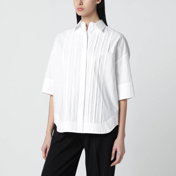 White Cotton Shirt With Pleated Detail