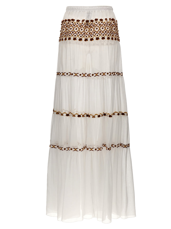 Long Embroidery Skirt Gonne Bianco