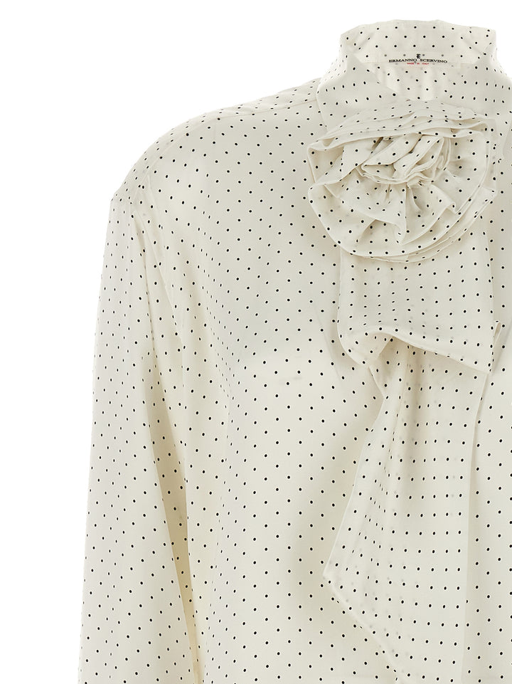 Ermanno Scervino Polka Dot Shirt Flower Brooch Camicie - Bianco/Nero | 8045de50de4a31858660004933818d1bfad72c16