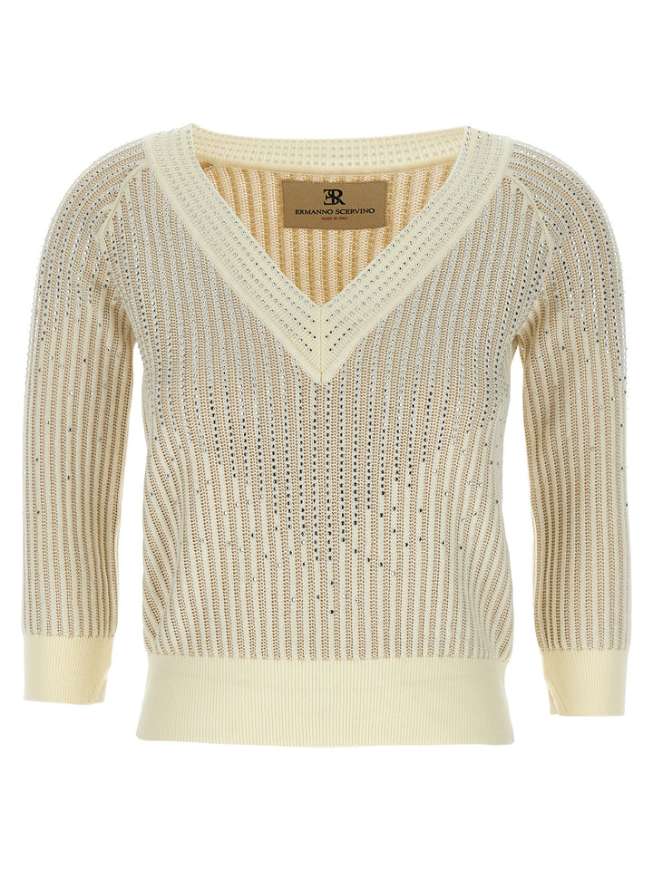 Ermanno Scervino Rhinestone Sweater Maglioni - Bianco | 9949fc01a6ac6fee45452db4abb58e86a8d3a00b