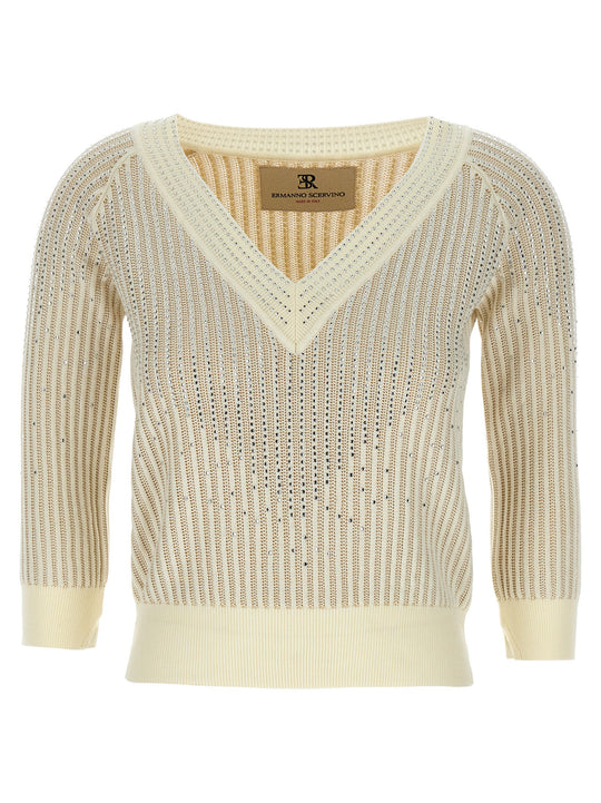 Rhinestone Sweater Maglioni Bianco