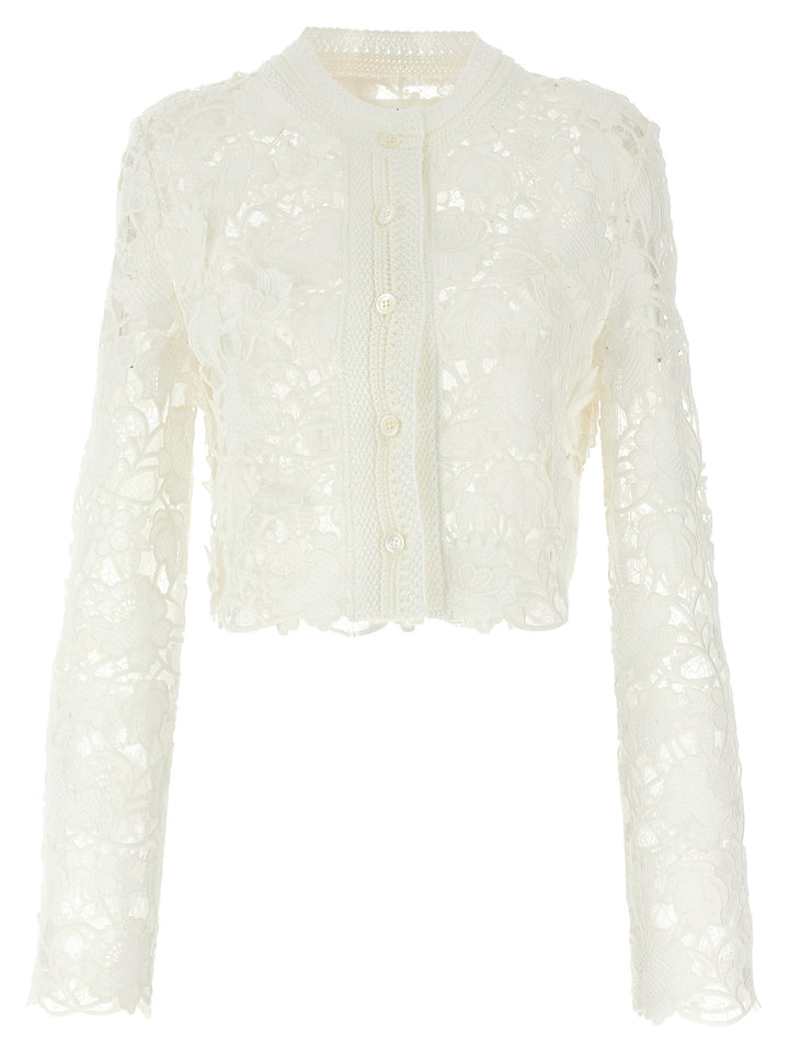 Ermanno Scervino Macramé Tulle Cardigan Maglioni - Bianco | c6edba7af6b2ff733e77d1630bdd01684cc27e82