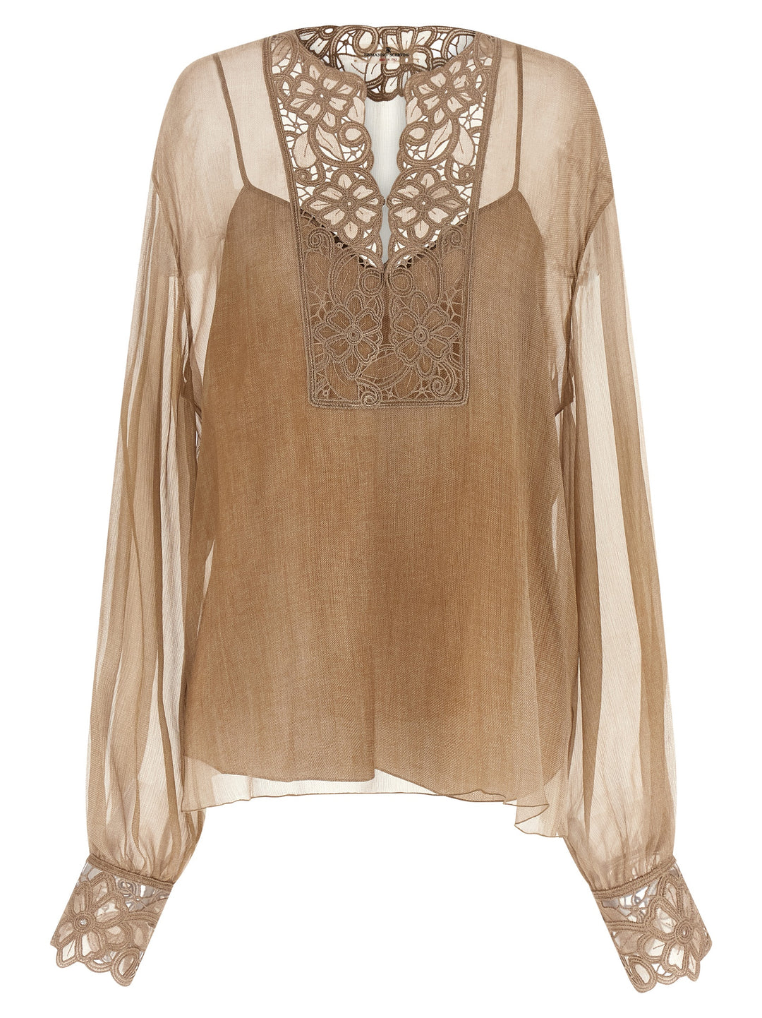 Ermanno Scervino Floral Carving Blouse Camicie - Beige | e38b59d2a2cbde19899db403280c6fd629d31eb0