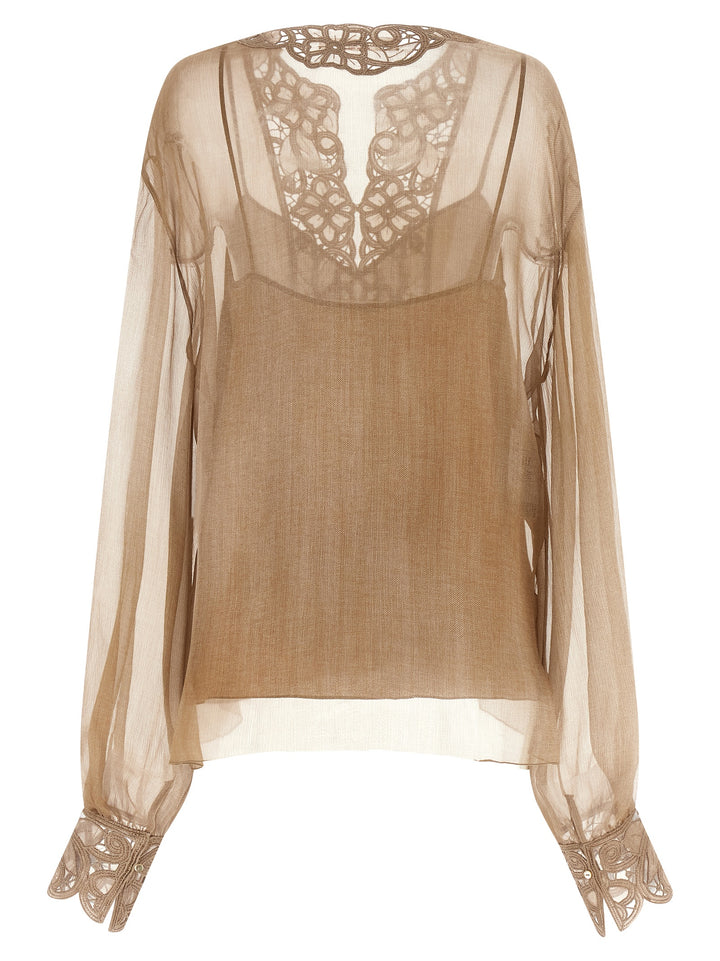 Ermanno Scervino Floral Carving Blouse Camicie - Beige | 3303c2cc9a76080e777249d84a2d6ee76afe375b