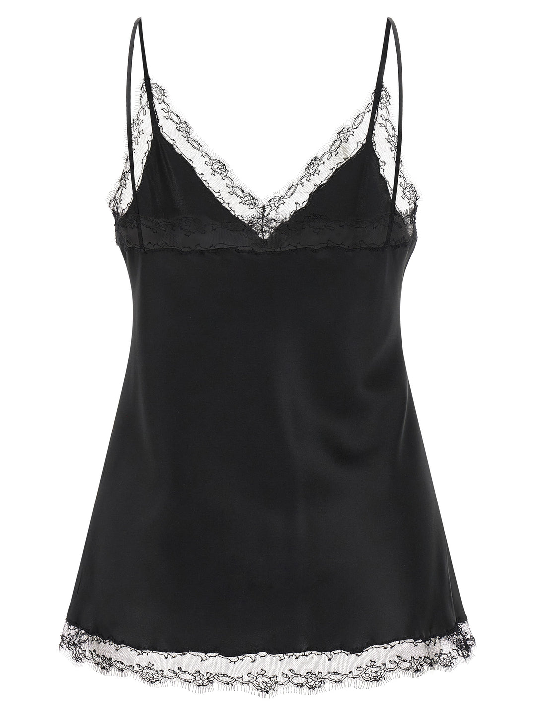 Ermanno Scervino Silk Lingerie Top With Lace Top - Nero | 39149af738f5c65de0be98356ed402d9de78b192