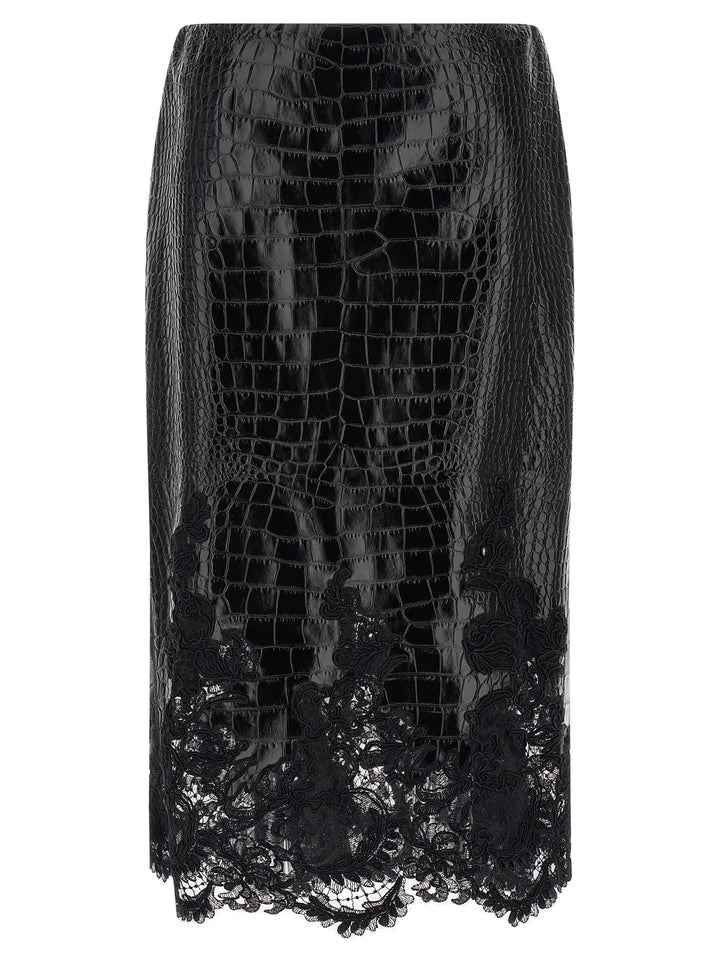 Ermanno Scervino Coconut Print Sheath Skirt With Lace Gonne - Nero | 209fed90a1352687ff0fb651283241319dede5fd
