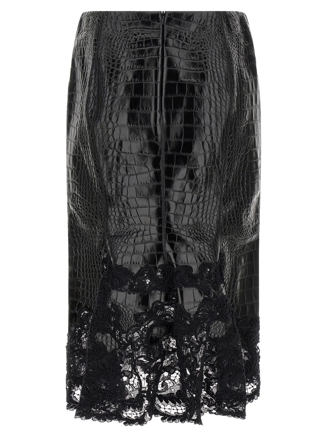 Ermanno Scervino Coconut Print Sheath Skirt With Lace Gonne - Nero | 83e0f308e8c6f4f4e3661a64d261b019996ebed4