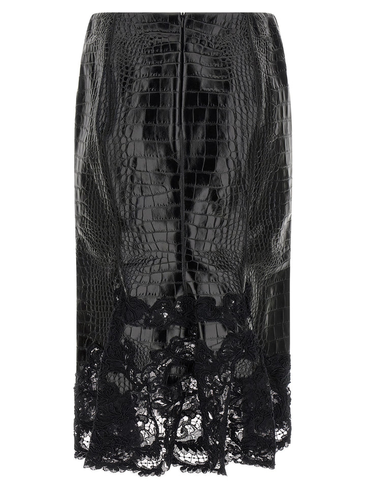 Ermanno Scervino Coconut Print Sheath Skirt With Lace Gonne - Nero | 83e0f308e8c6f4f4e3661a64d261b019996ebed4