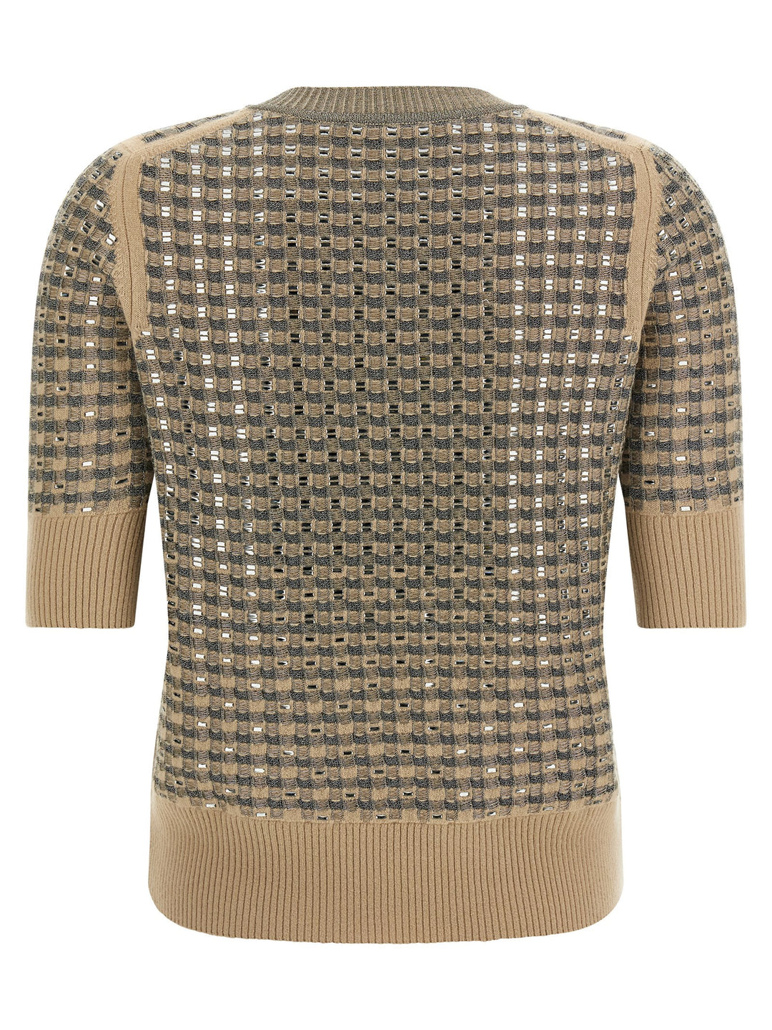 Ermanno Scervino Check Knit With Crystals T shirt - Beige | ca15431e85cc70c85485a20a0ce43a344f7f6b26