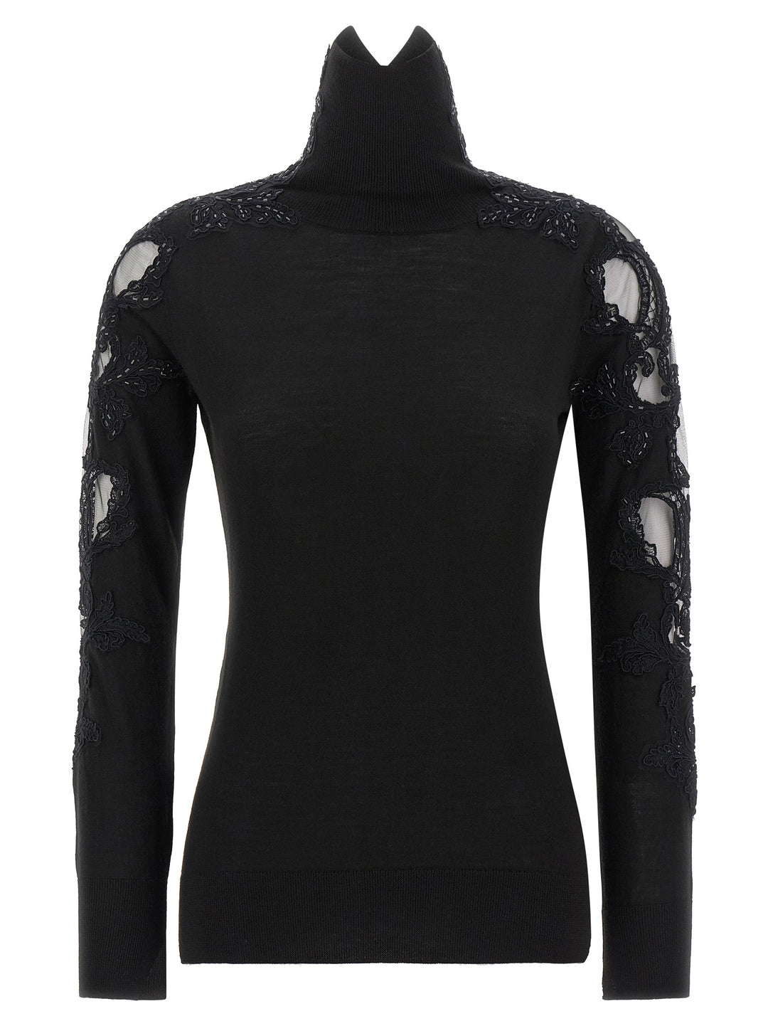 Ermanno Scervino High Neck With Lace Inserts Maglioni - Nero | 4e93395effdafd2f8bde825c8c7104d36690a393