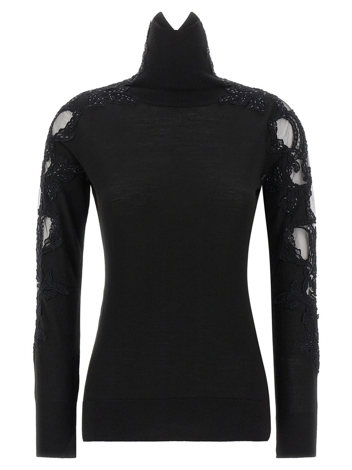Ermanno Scervino High Neck With Lace Inserts Maglioni - Nero | 4e93395effdafd2f8bde825c8c7104d36690a393