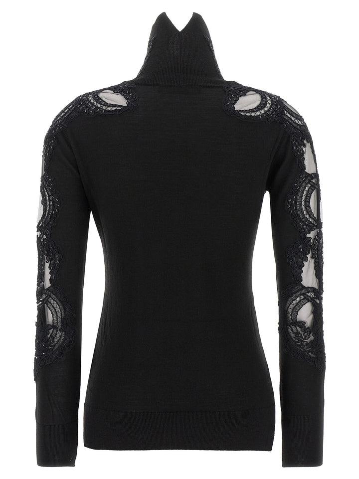 Ermanno Scervino High Neck With Lace Inserts Maglioni - Nero | f5e72cf83cbc3cdf6752e9f0fea46286f3e6a014