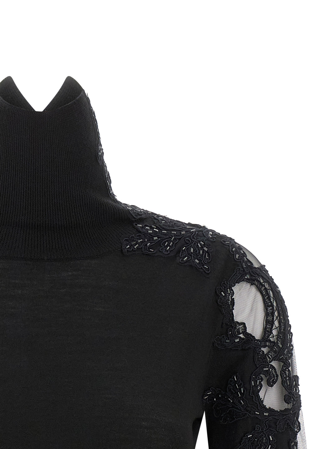 Ermanno Scervino High Neck With Lace Inserts Maglioni - Nero | f30edd04a9bf430d1f68d61ac51a98ca4fd6a5e8