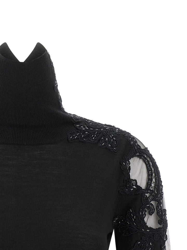 Ermanno Scervino High Neck With Lace Inserts Maglioni - Nero | f30edd04a9bf430d1f68d61ac51a98ca4fd6a5e8