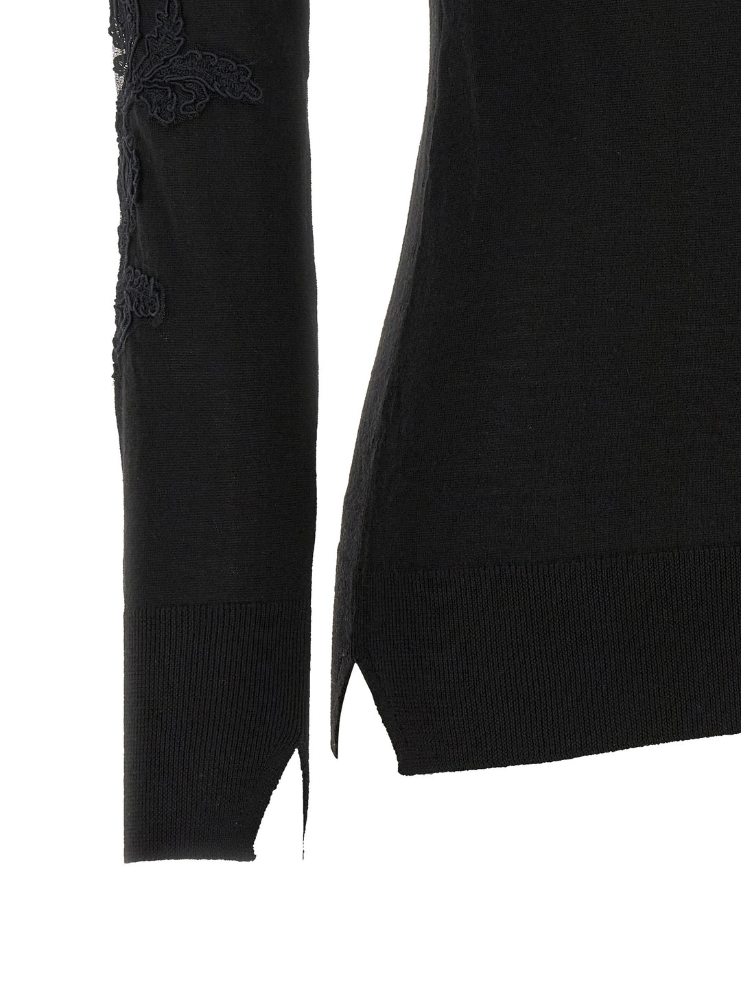 Ermanno Scervino High Neck With Lace Inserts Maglioni - Nero | 54c6e6a75f190d1136f56ede39c5b74e96e55dc2