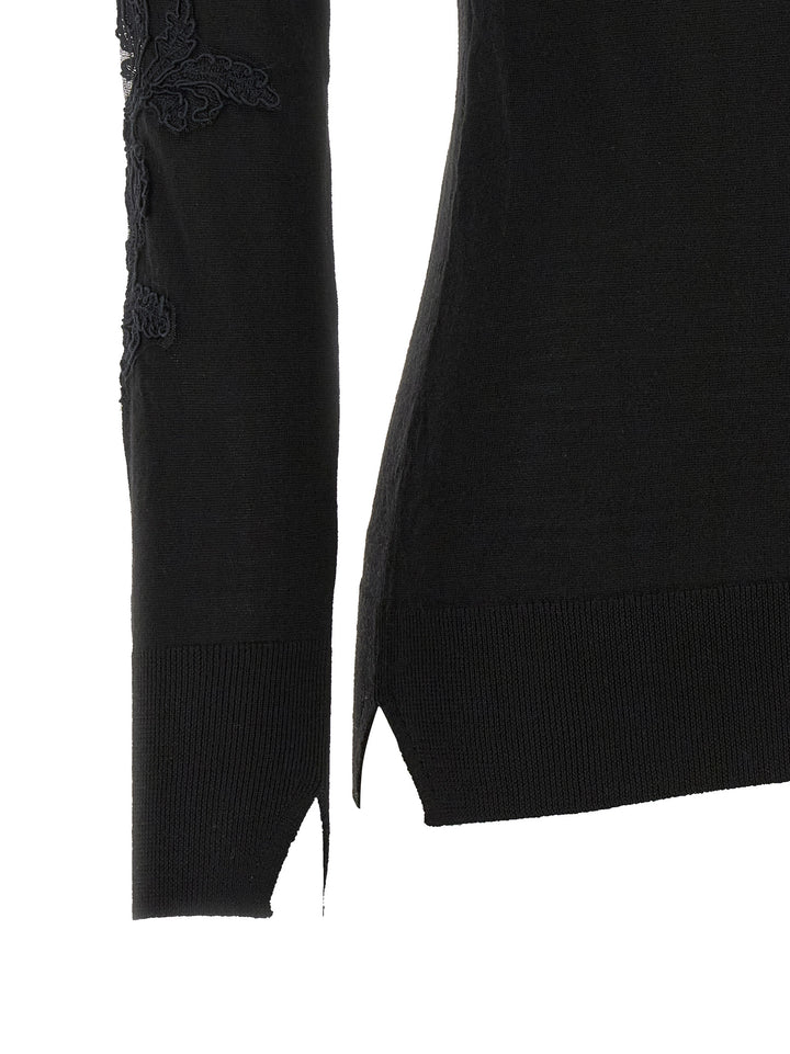 Ermanno Scervino High Neck With Lace Inserts Maglioni - Nero | 54c6e6a75f190d1136f56ede39c5b74e96e55dc2