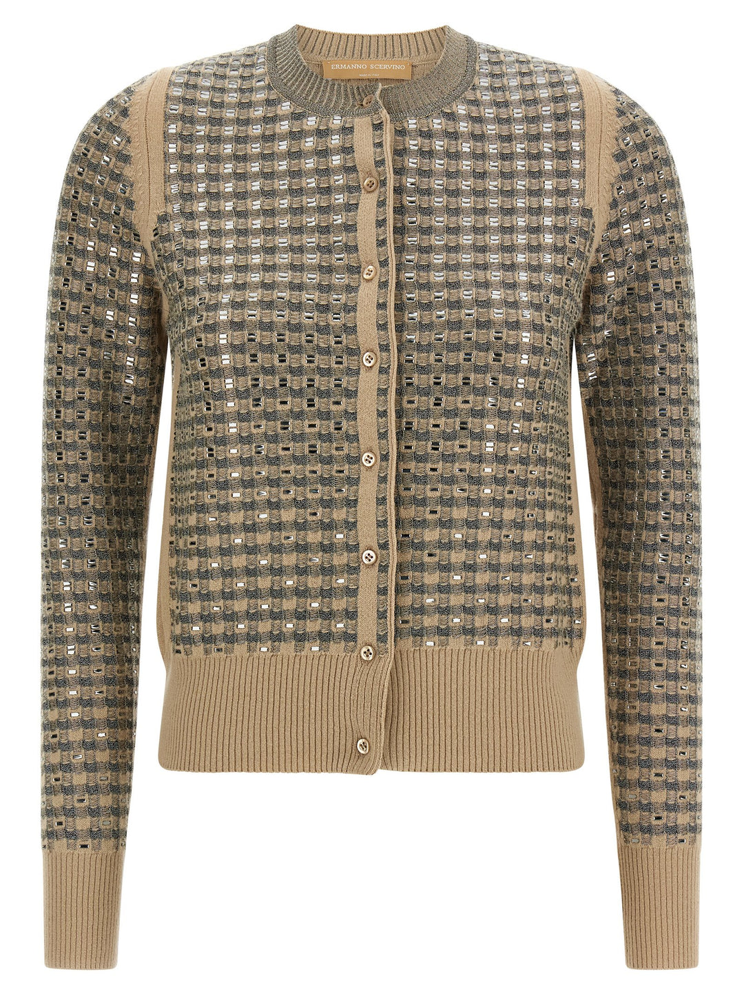 Ermanno Scervino Check Cardigan With Crystals Maglioni - Beige | 03db9f426f0d091f175e236f5b9007bf0a70cd9a