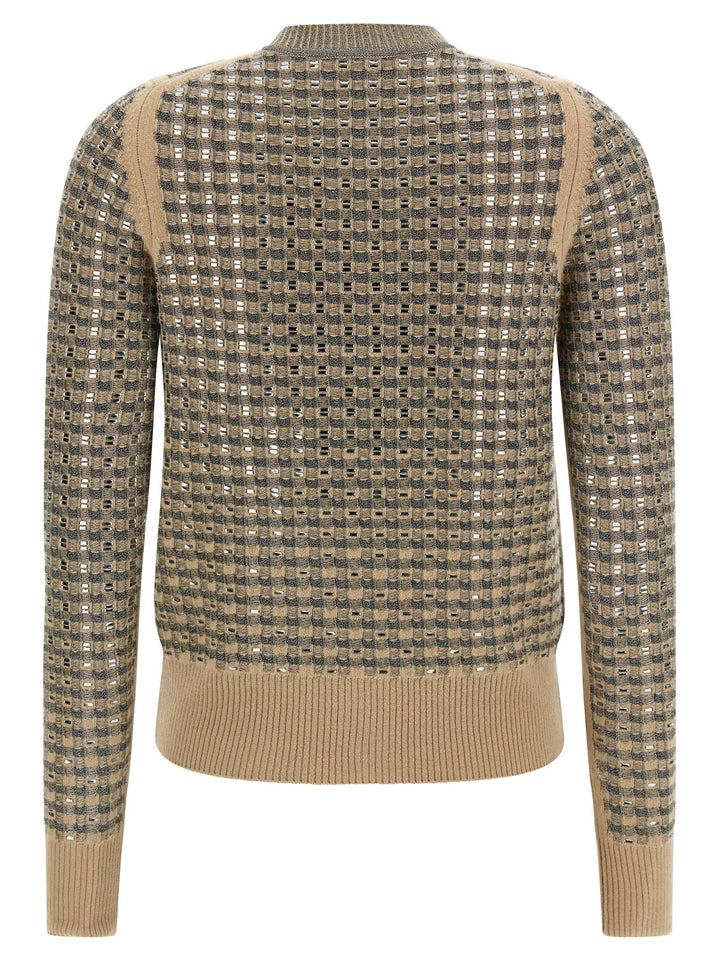 Ermanno Scervino Check Cardigan With Crystals Maglioni - Beige | 65996c01c0b26c53e1353fcb195f3c5543399bac