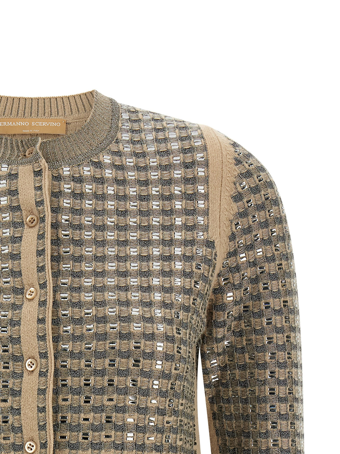 Ermanno Scervino Check Cardigan With Crystals Maglioni - Beige | ef5a73da4d46aa1f883bc0545ddd36fd8806c9b0