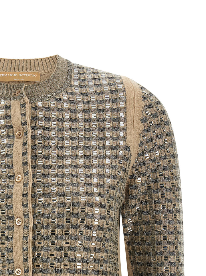Ermanno Scervino Check Cardigan With Crystals Maglioni - Beige | ef5a73da4d46aa1f883bc0545ddd36fd8806c9b0