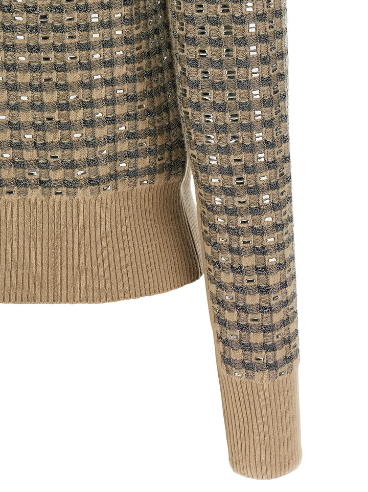 Ermanno Scervino Check Cardigan With Crystals Maglioni - Beige | dfb510a74cf8ac743c821cdb783e4336e88da8b6