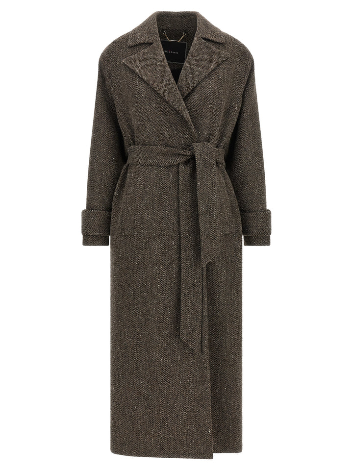 Kiton Chevron Wool Coat Trench e Impermeabili - Marrone | 705fc43a5c305d759d0c8fd94750dabe6c22c604