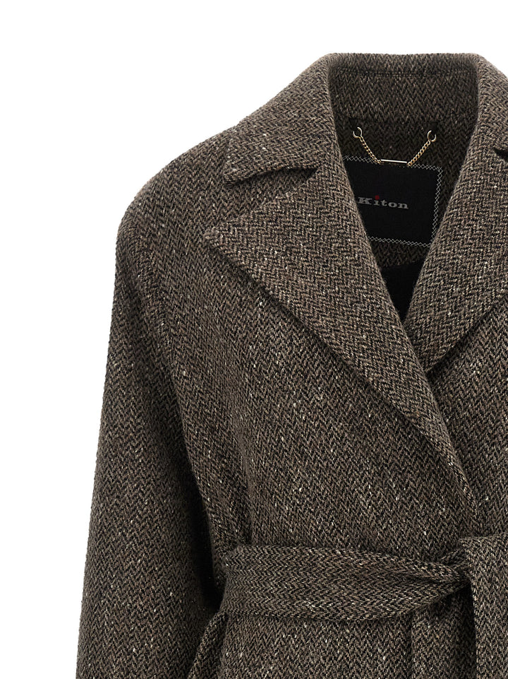 Kiton Chevron Wool Coat Trench e Impermeabili - Marrone | 5e249c97c417a022cebf23dd841d872664dd5014