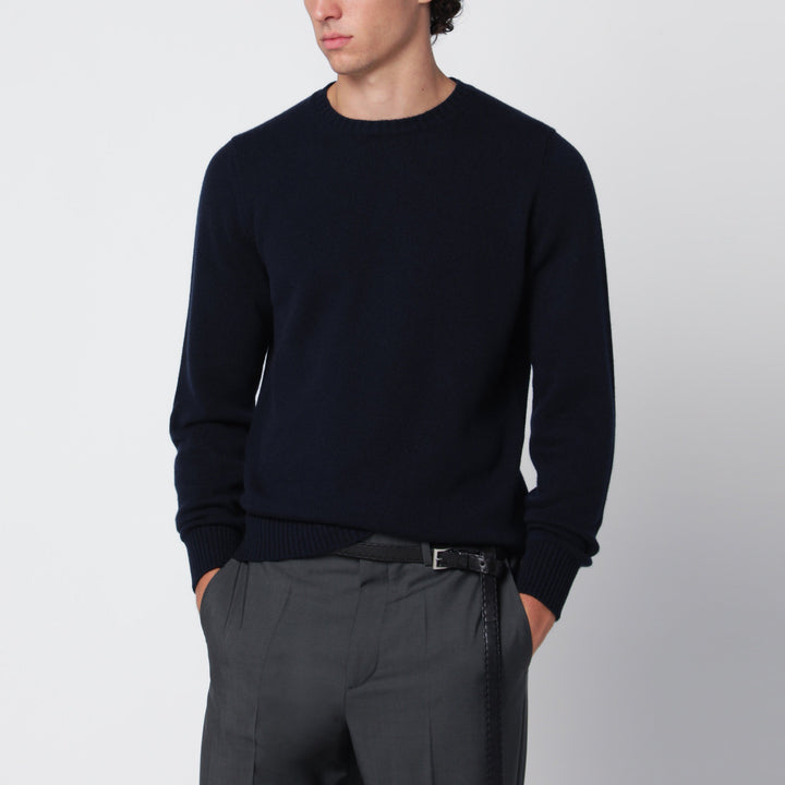 Drumohr Pull Col Rond Bleu Marine en Cachemire