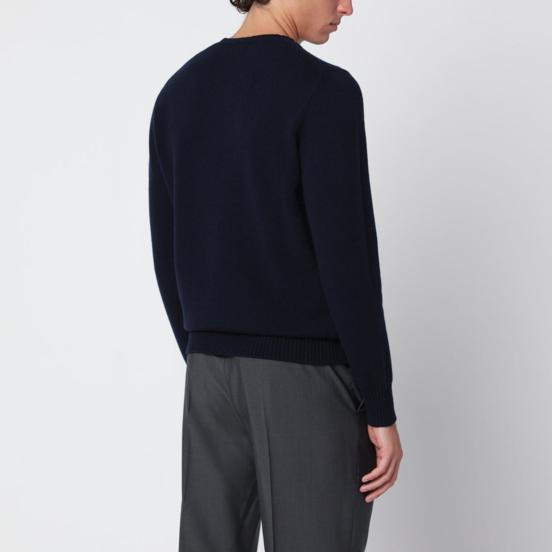 Drumohr Pull Col Rond Bleu Marine en Cachemire