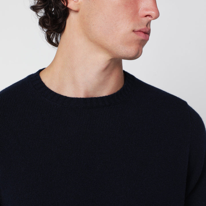 Drumohr Pull Col Rond Bleu Marine en Cachemire