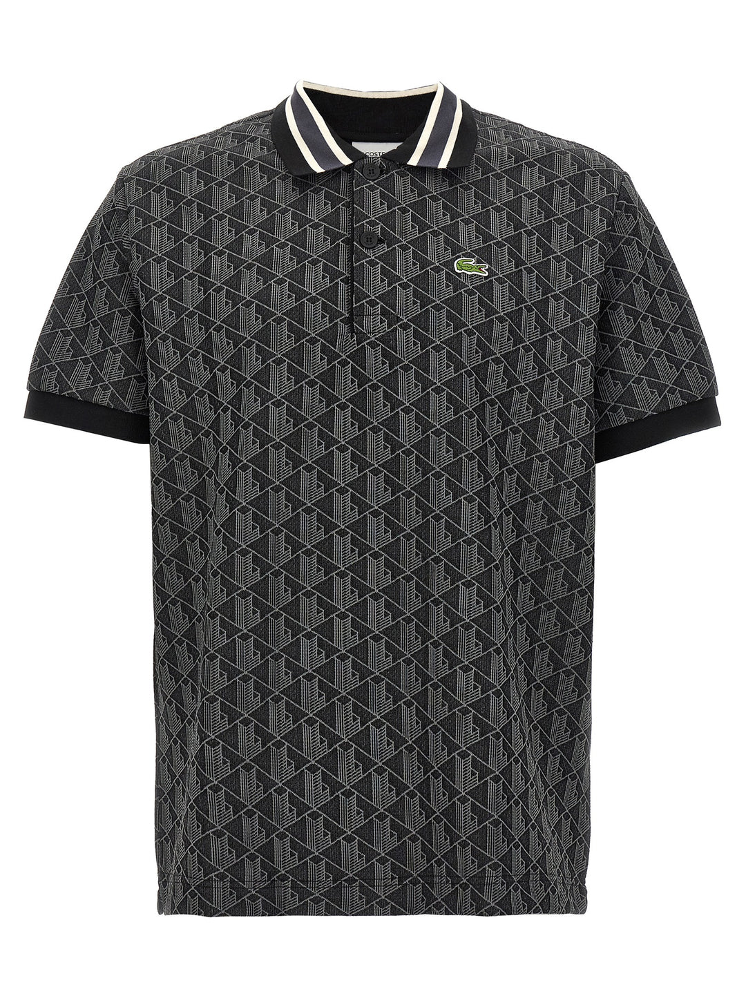 Lacoste Jacquard Monogram  Shirt Polo - Nero | 11ac1b9b14c6da483e69edd83bbb7ae4660468cb
