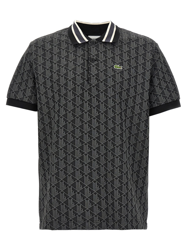 Lacoste Jacquard Monogram  Shirt Polo - Nero | 11ac1b9b14c6da483e69edd83bbb7ae4660468cb