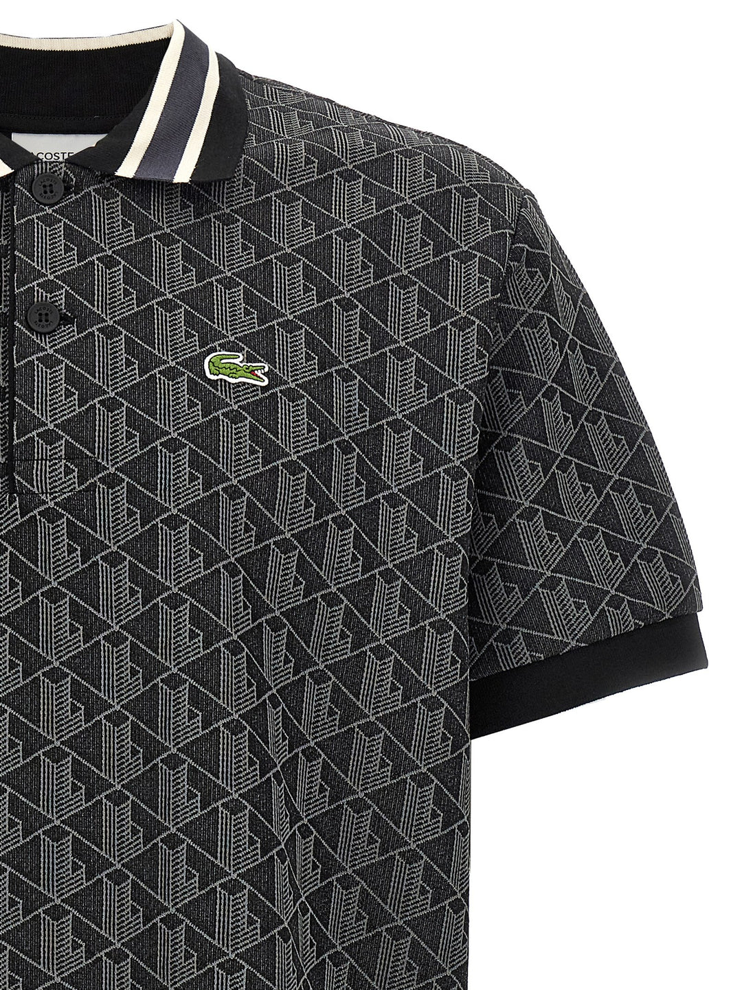 Lacoste Jacquard Monogram  Shirt Polo - Nero | a401f17b555fcd157f2a89d0d7b08081f6c93982