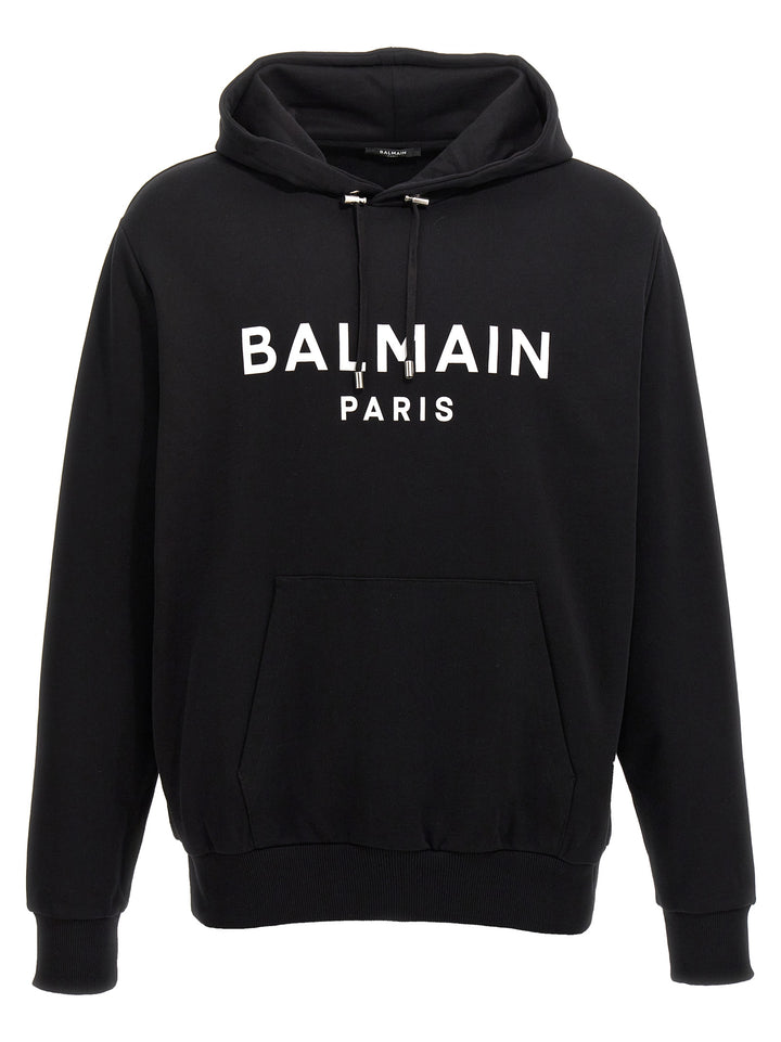 Balmain Logo Print Hoodie Felpe - Bianco/Nero | 07d9f89b92a55fb3910b05ca885ee640186e0ecd