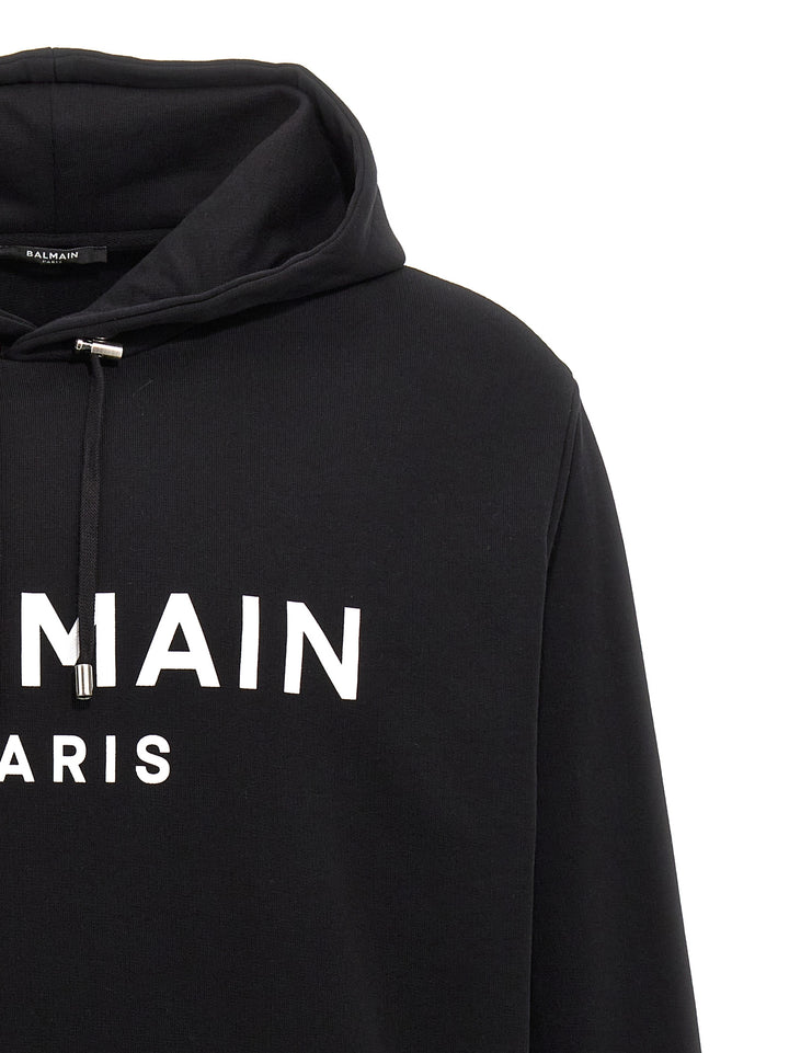 Balmain Logo Print Hoodie Felpe - Bianco/Nero | 4fa1b7b774f25a0c667047b836eadcd3012f0599
