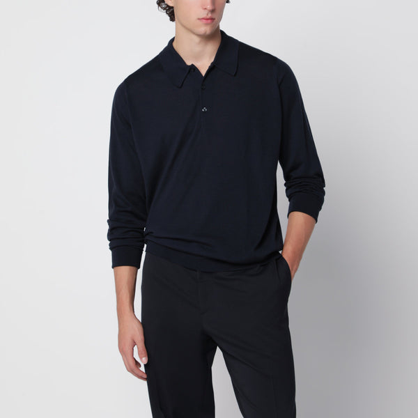 Midnight Blue Polo Shirt In Wool