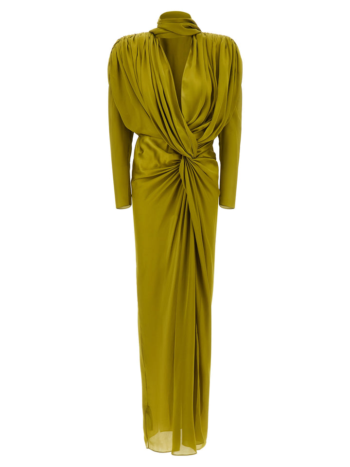 Balmain Draped Silk Dress With Knot Gonne - Verde | 5e26f7f6d8f8c1da661f305cb826097c7a34ef45