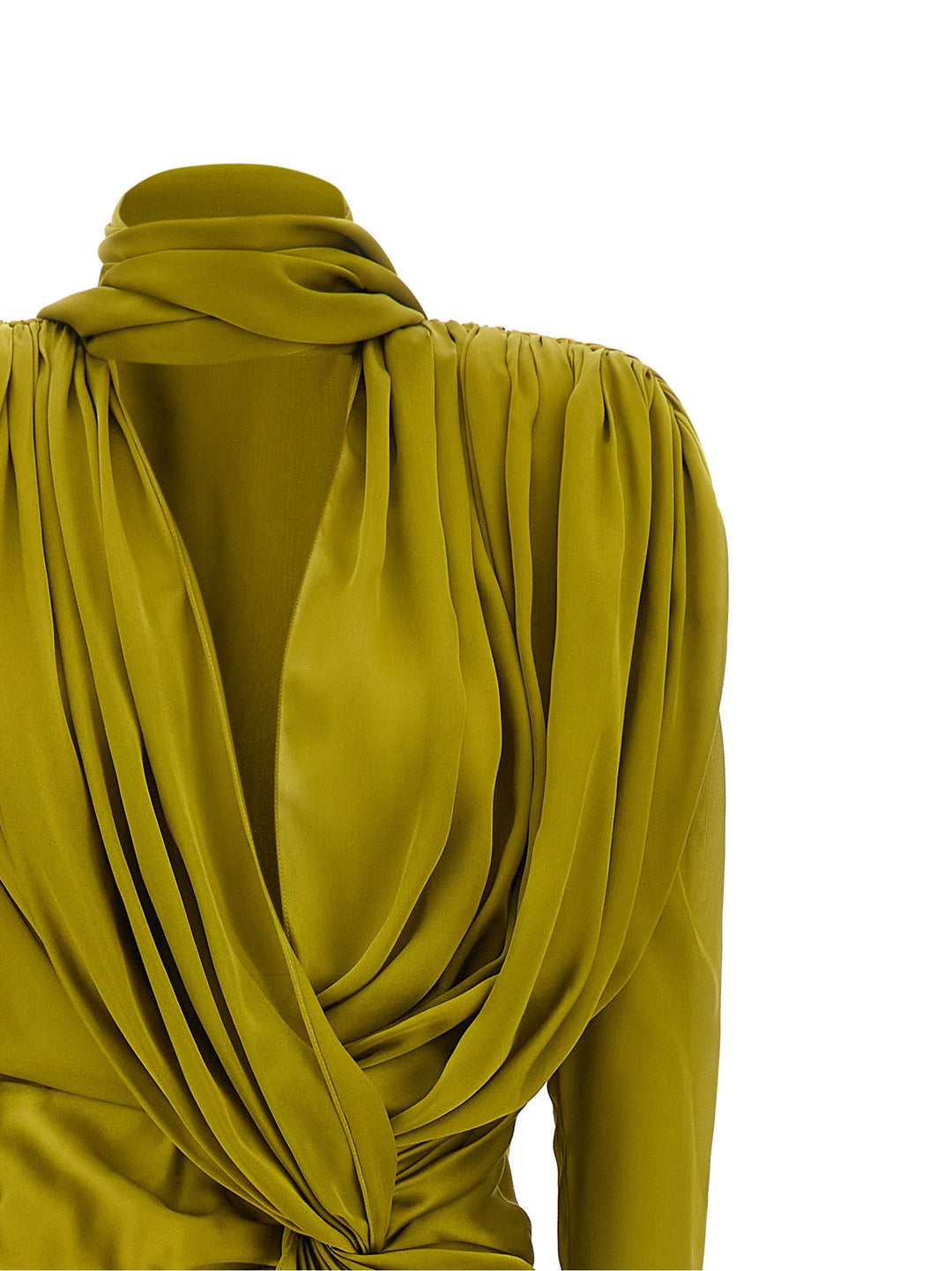 Balmain Draped Silk Dress With Knot Gonne - Verde | 6a8b3329d1e41148dfc9396d2f0a279cf506ca00