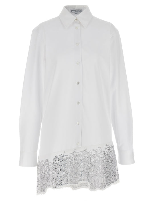 Rhinestone Shirt Dress Abiti Bianco