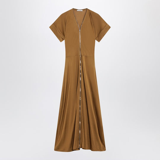 Cinnamon-Brown Zip-Up Dress In Cotton-Viscose Jersey