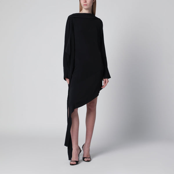 Black Asymmetric Silk-Blend Dress