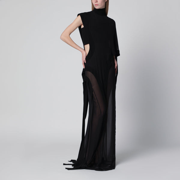 Long Black One-Shoulder Silk Dress