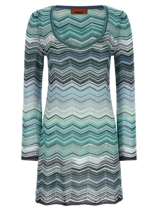 Chevron Lamé Dress Abiti Verde