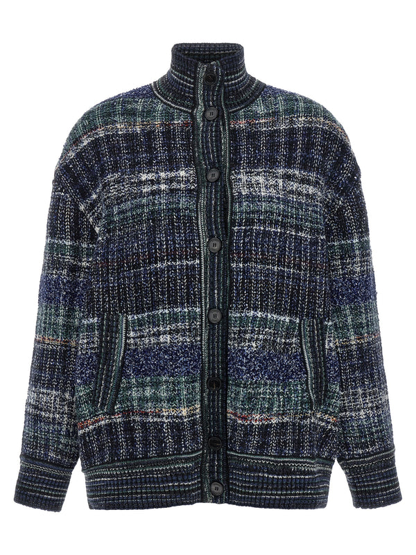 Check Wool Cardigan Sweaters Blue