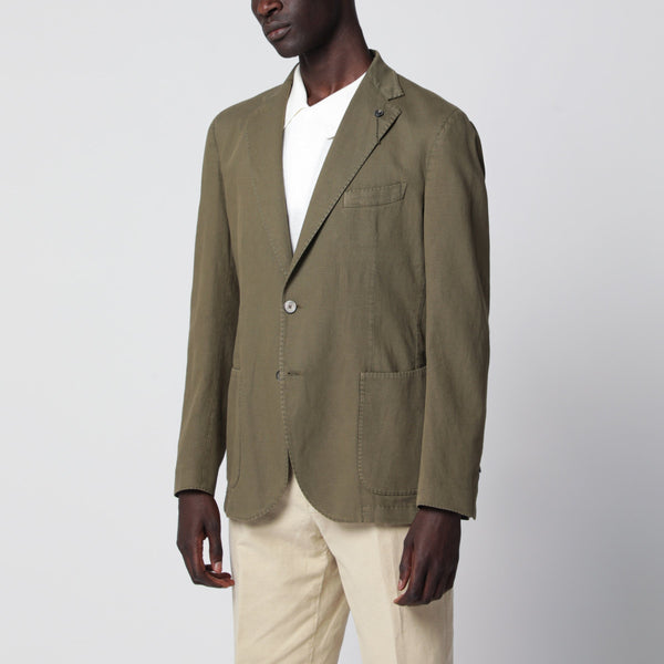 Slim-Fit Monopetto in Lino Verde Oliva