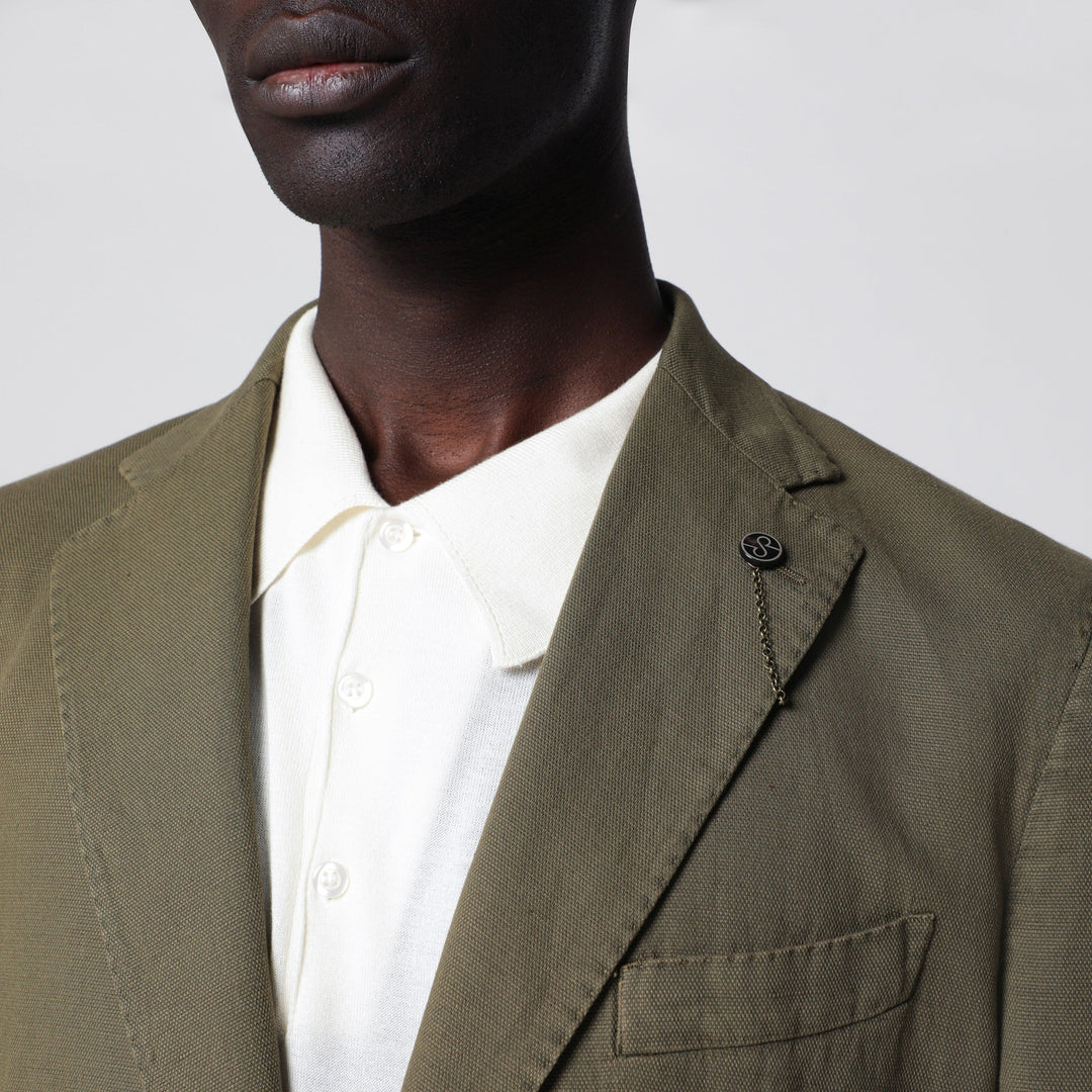 Santaniello Blazer De Lino Verde Oliva Slim-Fit Cruzado